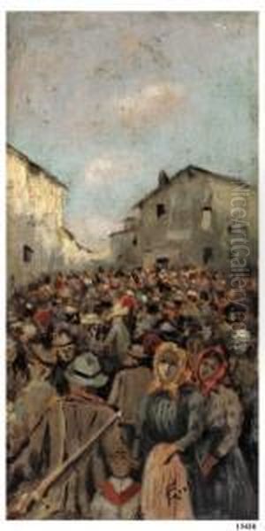La Fiera Degli Uccelli A Crispina Oil Painting by Piero Focardi Del Garda