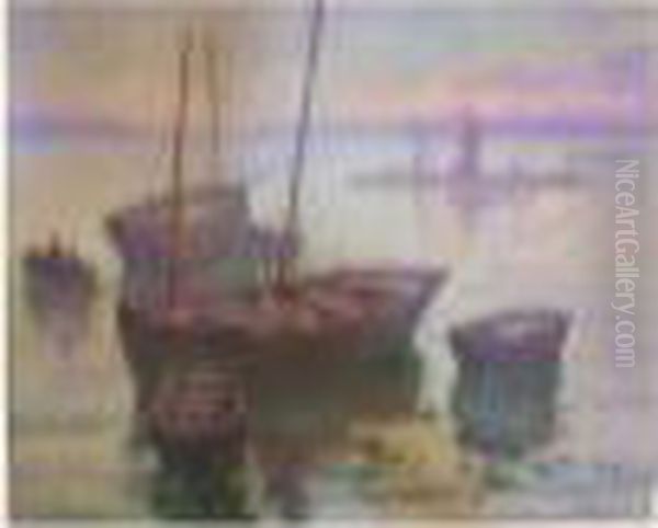 Le Depart Des Barques De Peches Oil Painting by Constantin Font