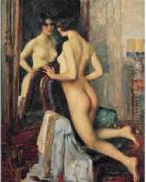 Nu Au Miroir Oil Painting by Constantin Font