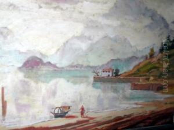 Scorcio Del Lago Di Como Visto Da Menaggio Convista Della Punta Di Bellagio Oil Painting by Daniele Fontana