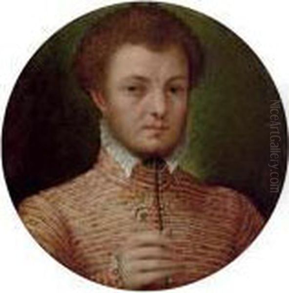Portrait Of A Gentleman, 
Bust-length, In A Red And Yellow Brocade Jacket, With A Lace Collar Oil Painting by Lavinia Fontana