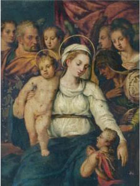 Holy Family With Saint Elizabeth
 And The Infant Saint John The Baptist And Various Angels Oil Painting by Lavinia Fontana