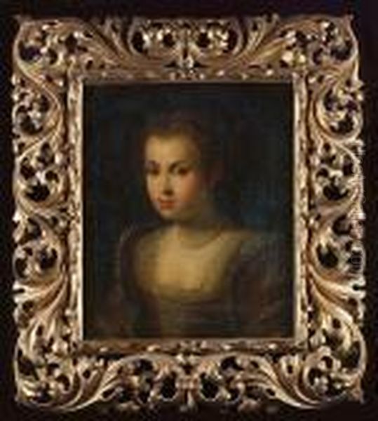 Portrait Of A Young Girl, 
Bust-length, In A Lace-trimmed Dress With A Pearl Necklace And Earrings Oil Painting by Lavinia Fontana