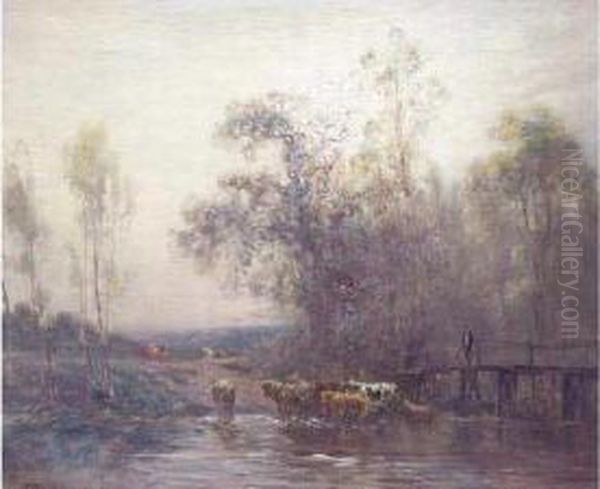 Vaches A La Riviere Oil Painting by Henri Foreau