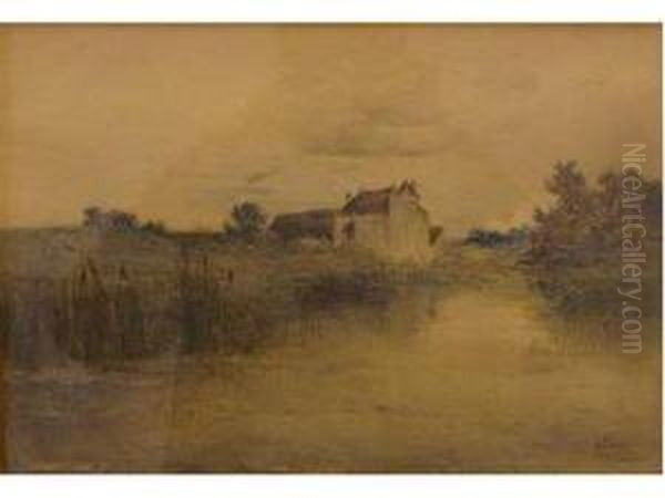 Chateau Au Bord De L Etang Oil Painting by Henri Foreau