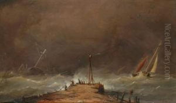 Ships In A Storm Oil Onboard 
Signed Lower Right 27 X 45 Cm Provenance: Private Collectionsweden Oil Painting by H. Forrest