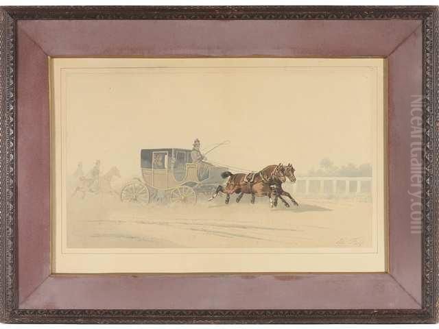 Deux Attelages Deux Aquarelles Oil Painting by Theodore Fort