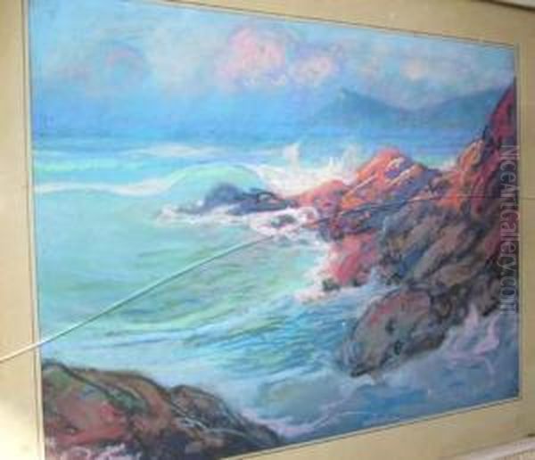 Vagues Et Rochers Rouges Oil Painting by Fortuney