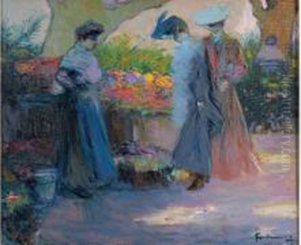 Marche Aux Fleurs Oil Painting by Fortuney