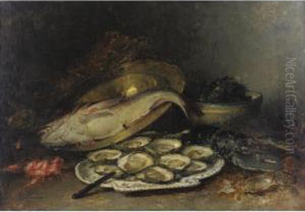 Property From A Private Collection, New York
 

 
 
 

 
 Still Life With Oysters, Salmon And Shrimp Oil Painting by Guillaume-Romain Fouace