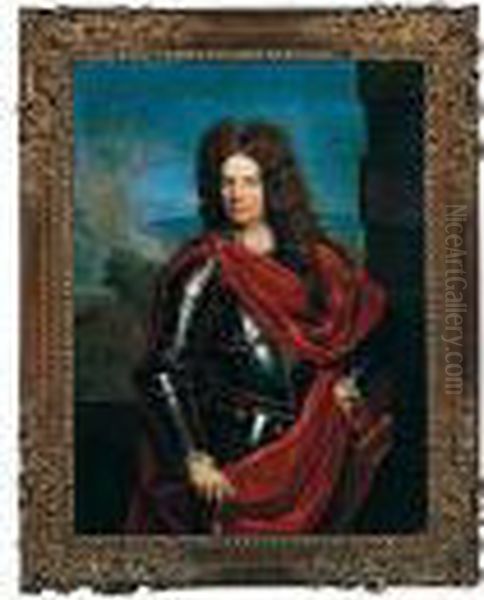 Portrait Of A Man In Armour, 
Threee-quarter Length, Wearing The Badge Of The Royal And Military Order
 Of Saint Louis Of France Oil Painting by Nicolas Fouche