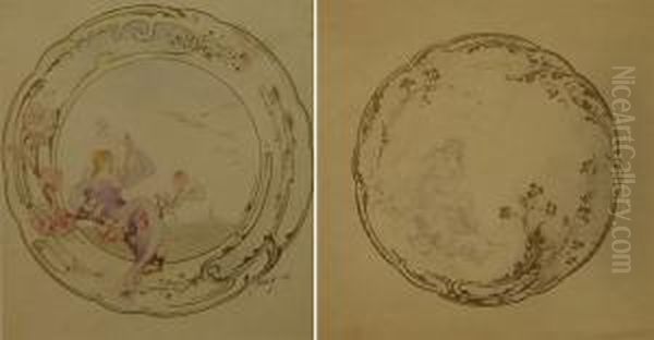 Lot De 43 Etudes Pour Decors D'assiettes De La Manufacture De Sevres Oil Painting by Alexis Fournier