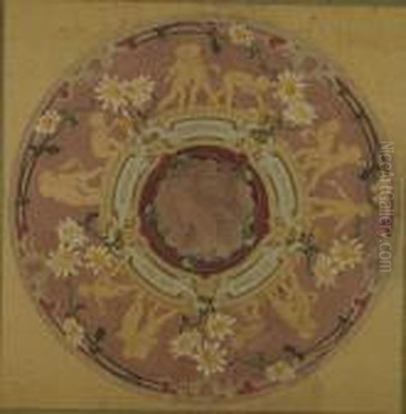 Lot De 15 Etudes D'assiette, Frises, Pieds De Tables, Coupe, Fonds De Coupes Oil Painting by Alexis Fournier