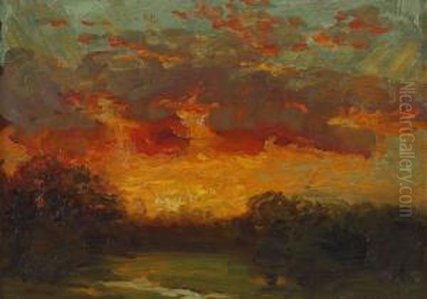 Sunset Oil Painting by Alexis Fournier
