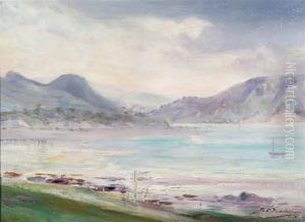 Beach Scene At Low Tide Oil Painting by Robert Fowler