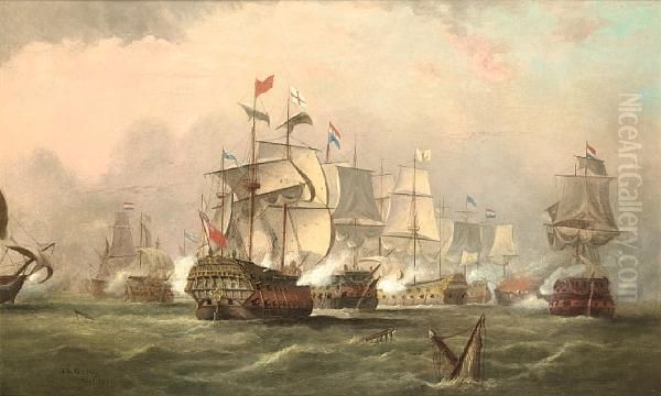 The Battle Of Texel, 11th. August 1673 Oil Painting by Arthur Wellington Fowles