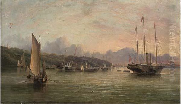 The Flotilla Of Royal Yachts 
Lying In Osborne Bay Prior To Queen Victoria's Departure For France In 
August Oil Painting by Arthur Wellington Fowles