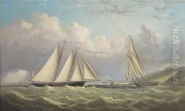 Racing Schooners Rounding The 
Turning Mark In Osborne Bay With Norris Castle Above And Ryde Oil Painting by Arthur Wellington Fowles