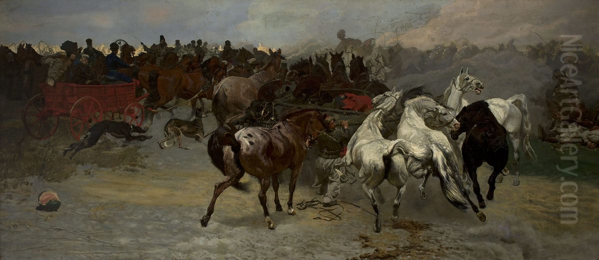 Horse Market in Balta Oil Painting by Jozef Chelmonski