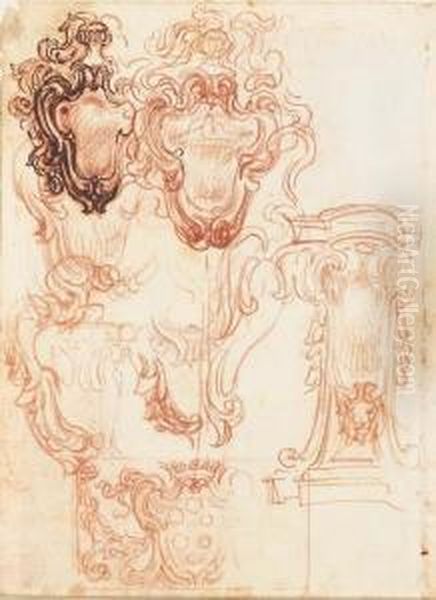 Seven Designs For Elaborate 
Escutcheons, One With The Medici Arms(recto); Six Designs For Pedestals,
 One Bearing A Bust(verso) Oil Painting by Baldassarre Franceschini