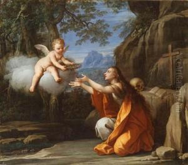Mariamagdalena Erhalt Eine Dornenkrone Von Einem Engel Oil Painting by Marcantonio Franceschini)