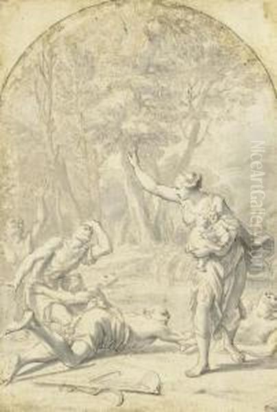 Latona Turning The Lycian Peasants Into Frogs Oil Painting by Marcantonio Franceschini)