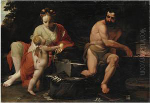 Venere E Amore Nella Fucina Di Vulcano Oil Painting by Marcantonio Franceschini)