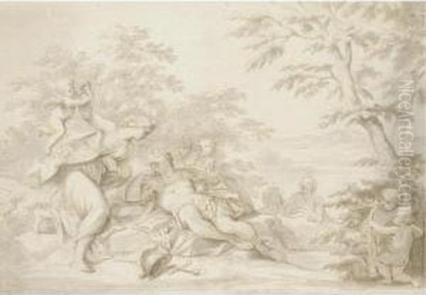 Armida And The Sleeping Rinaldo, On The Shore Of The River Orontes Oil Painting by Marcantonio Franceschini)