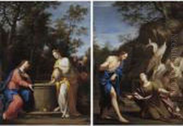 Christ And The Samaritan At The Well; Noli Me Tangere Oil Painting by Marcantonio Franceschini)