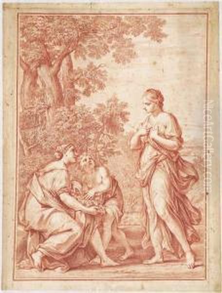 Rachel And Leah In A Landscape Oil Painting by Marcantonio Franceschini)