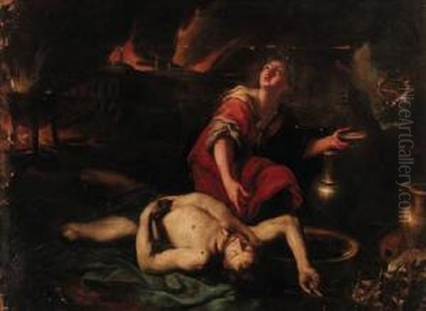 A Scene From The Trojan War? Oil Painting by Marcantonio Franceschini)