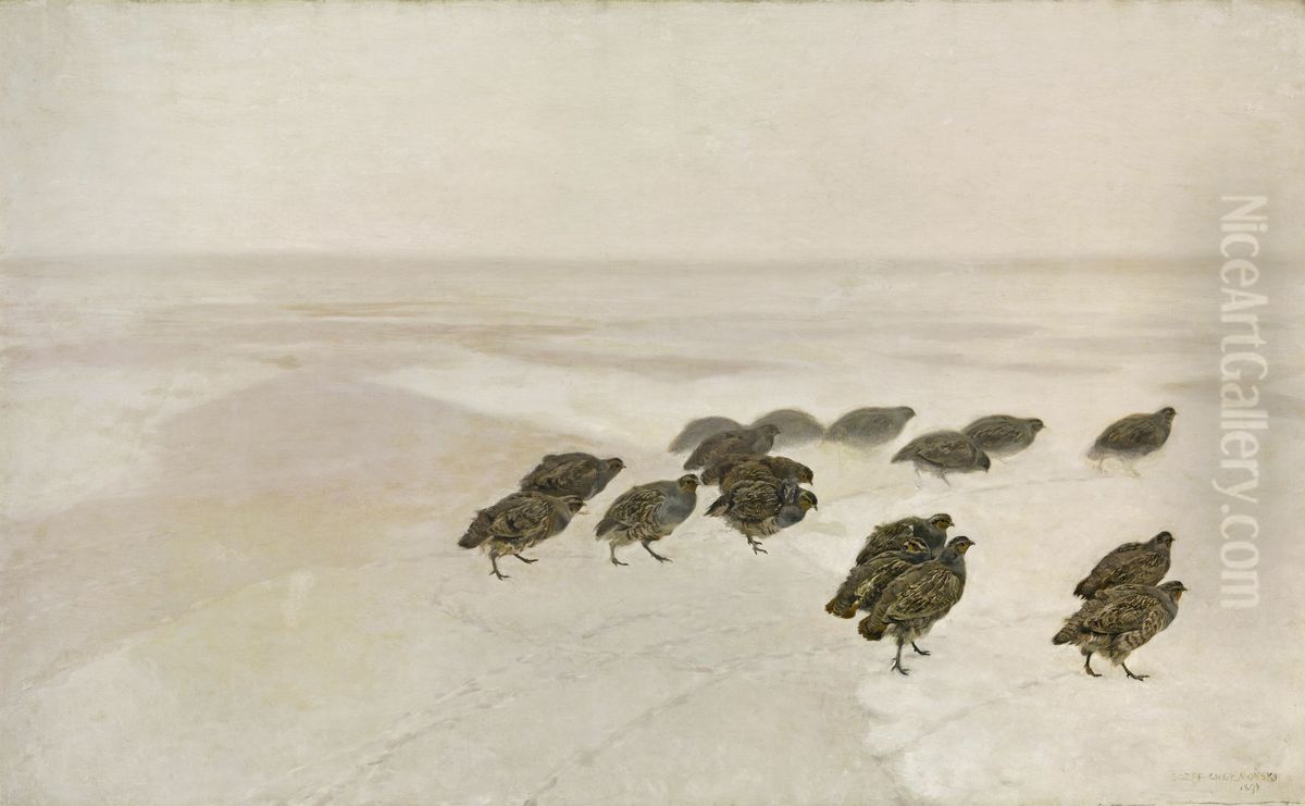 Partridges Oil Painting by Jozef Chelmonski