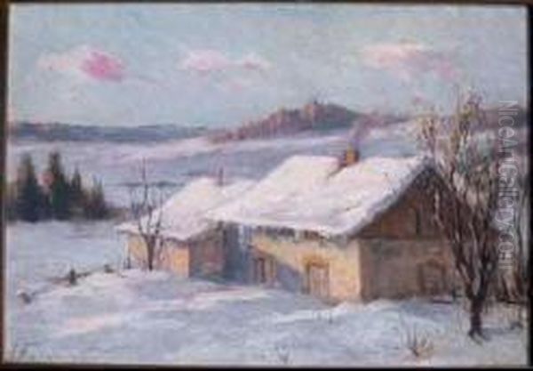 Cottage In Winter, Laurentians Oil Painting by Joseph Charles Franchere