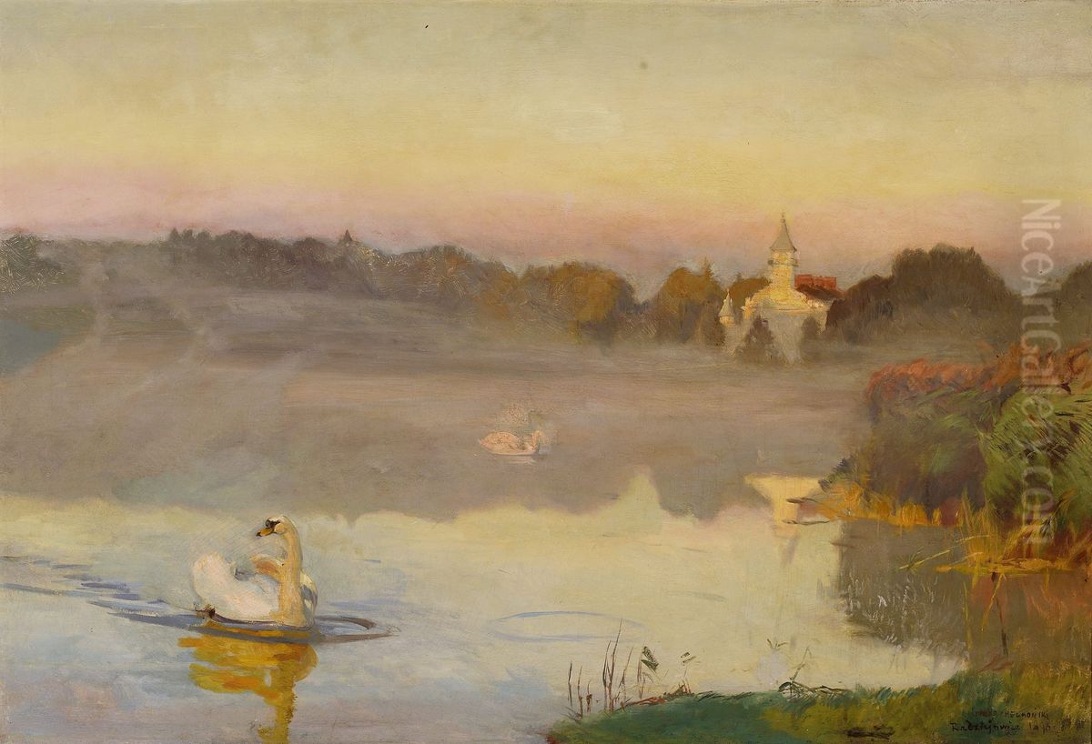Pond in Radziejowice Oil Painting by Jozef Chelmonski