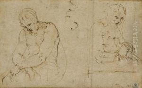 Deux Etudes Pour Un Christ Aux 
Liens (recto); Croquis Architecturaux Et Christ (?) En Gloire Entoure De
 Deux Figures (verso) Oil Painting by Battista Franco