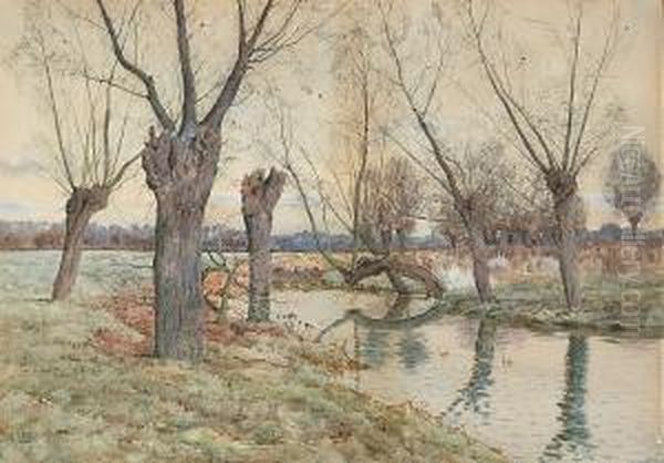 Hemingford Grey, St. Ives; 
Hemingford Island, St. Ives; The Thicket Above St. Ives, A Set Of Three Oil Painting by Arthur Anderson Fraser