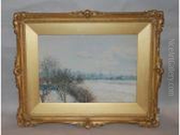 Winter Scene With Village In Foreground Oil Painting by William Fraser Garden