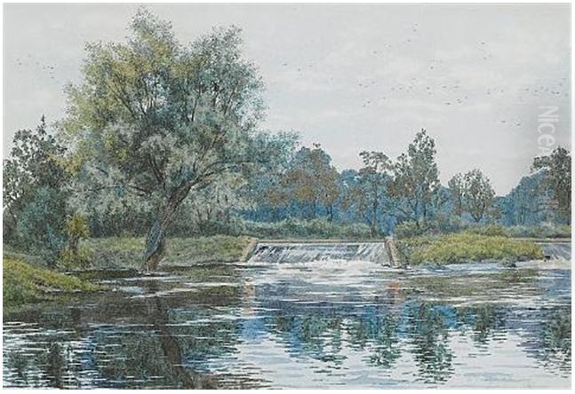 A Weir On The Ouse Near Hemingford Grey Oil Painting by William Fraser Garden