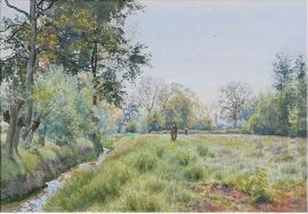 River Landscape With Church In 
The Distance; And Another Country Landscape With Huntsman, A Pair Oil Painting by William Fraser Garden
