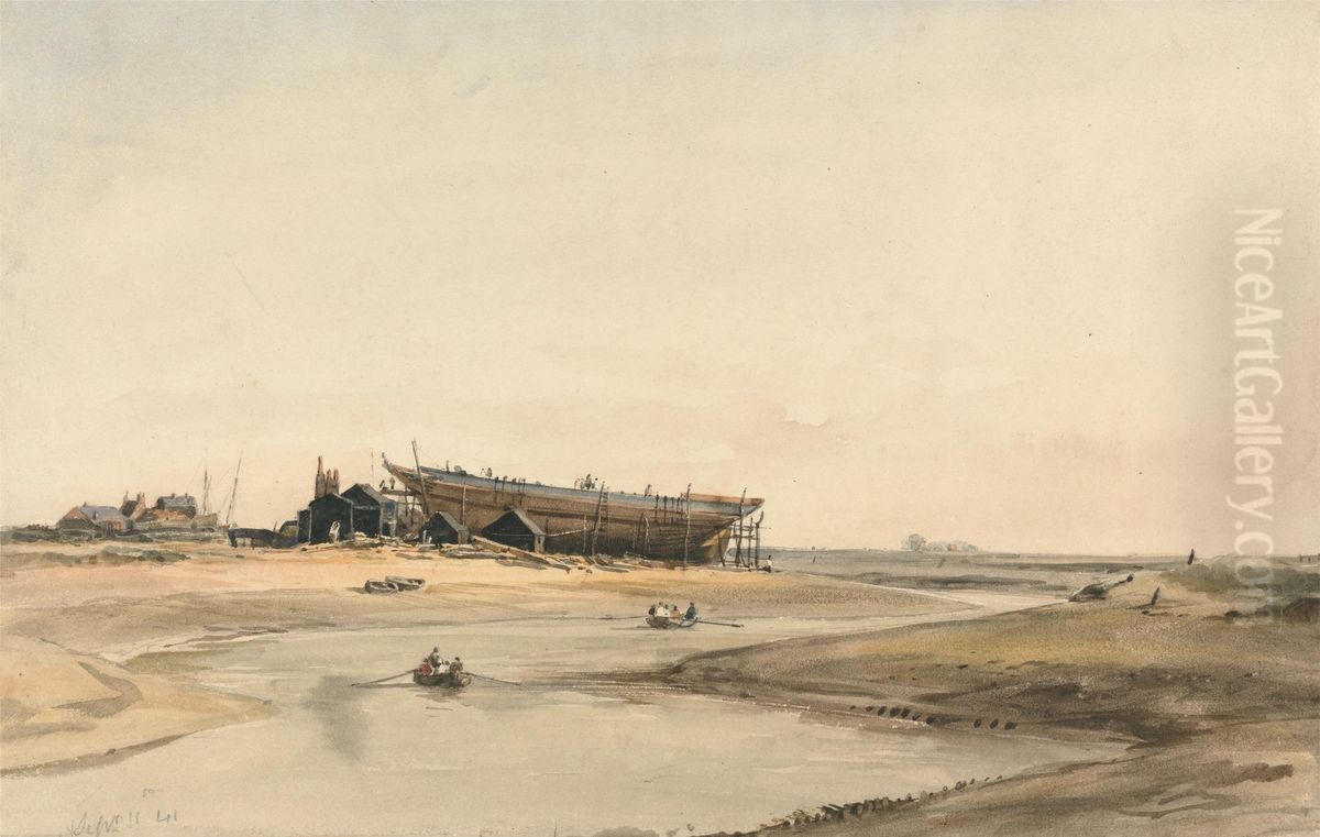 Ship Building Oil Painting by William Callow