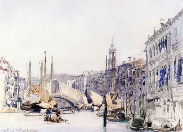 The Grand Canal, Venice, Looking towards The Rialto Bridge Oil Painting by William Callow