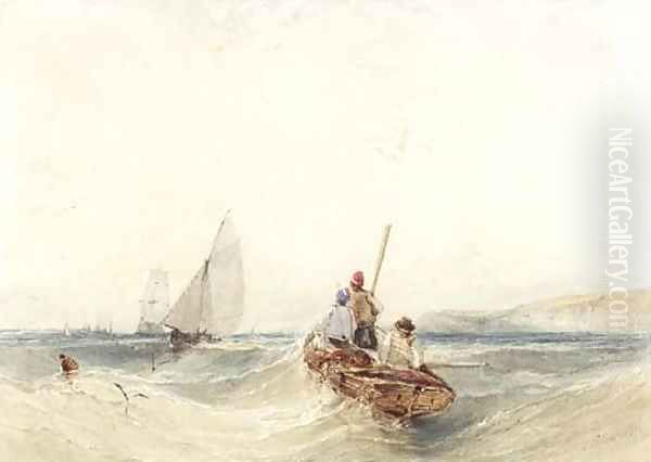 A fishing boat in rough seas Oil Painting by William Callow