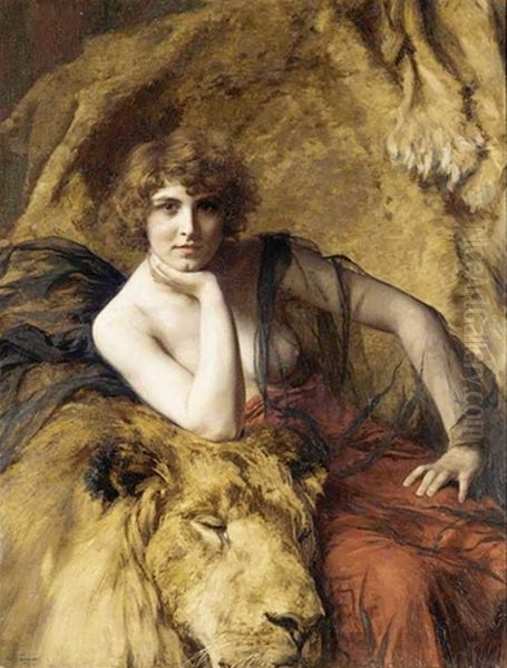Woman With A Lion Oil Painting by Friant Emile