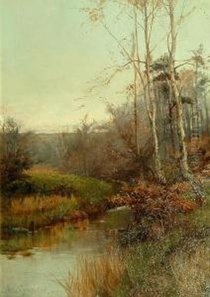 River Landscape With Silver Birch Woodland Oil Painting by Arthur A. Friedenson