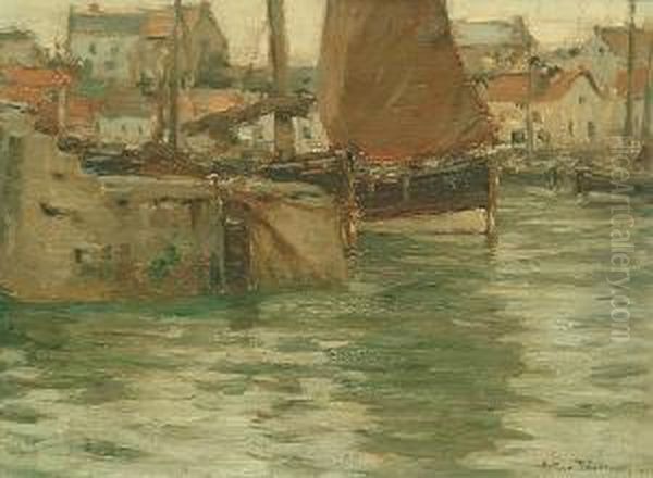 A View Of Whitby Harbour Oil Painting by Arthur A. Friedenson