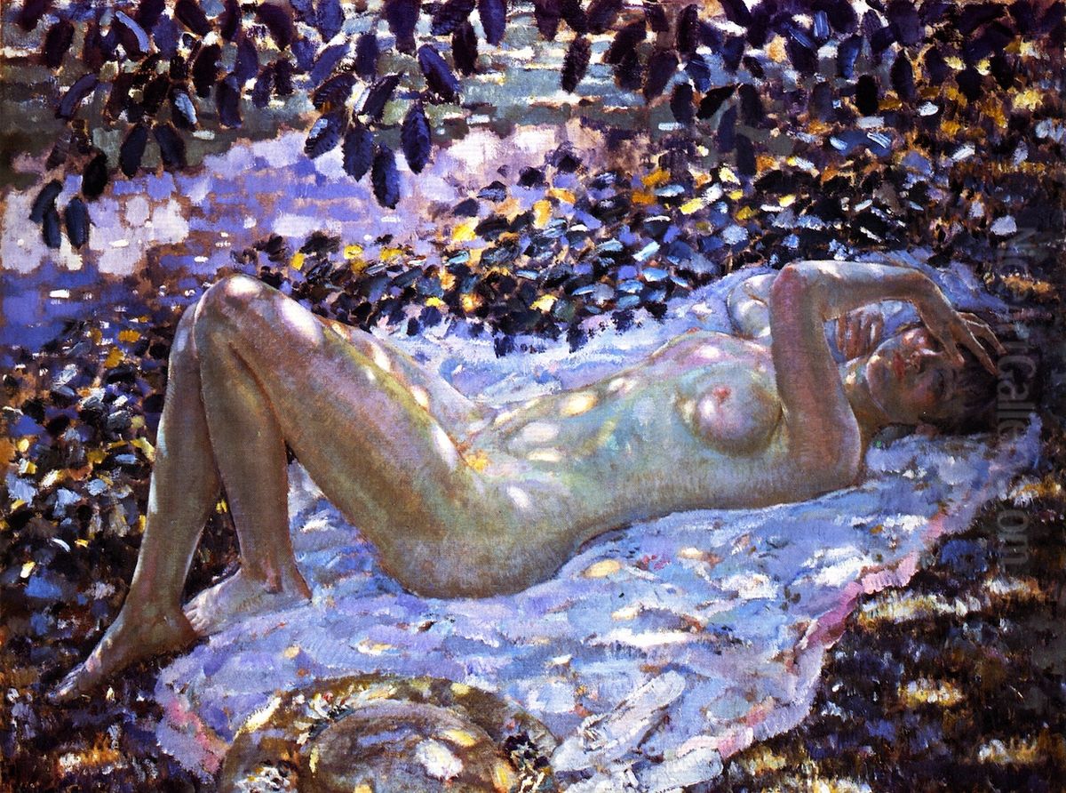 Nude In Dappled Sunlight Oil Painting by Frederick Carl Frieseke