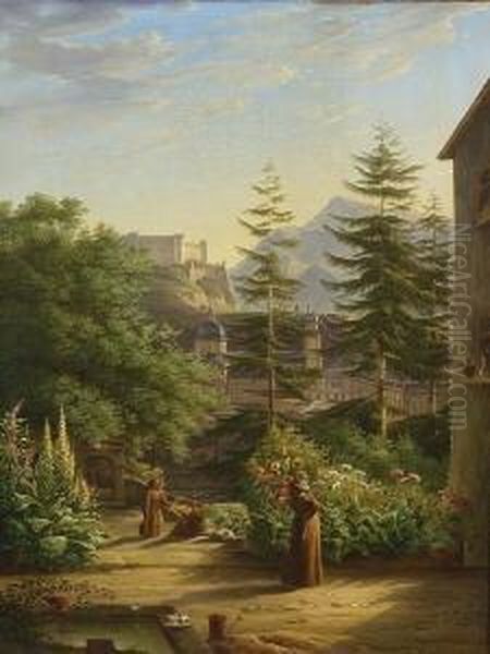 Salzburg - Blick Vom Garten Des
 Kapuzinerklosters Oil Painting by Carl Ludwig Frommel