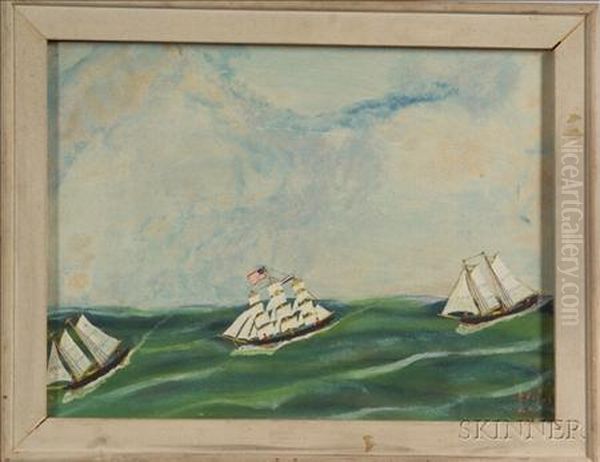 Clipper Ship And Grand Banks. Oil Painting by John O.J. Frost