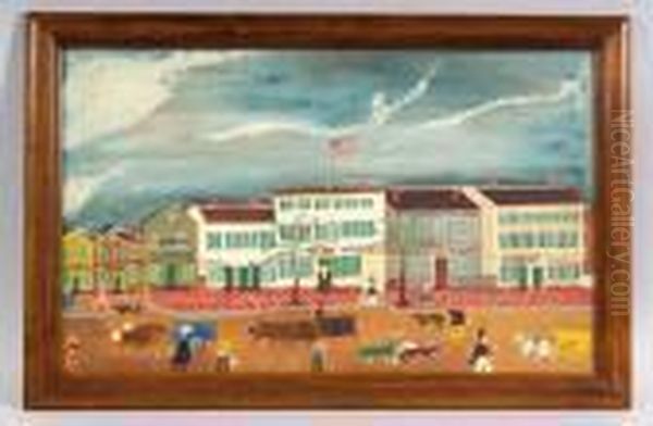 Street Scene, Marblehead, Massachusetts. Oil Painting by John O.J. Frost