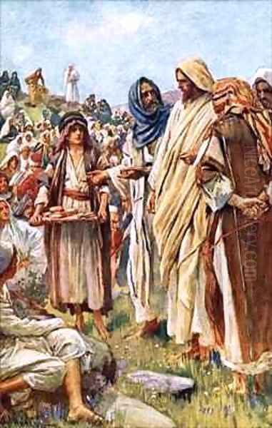 The miracle of the loaves and fishes Oil Painting by Harold Copping